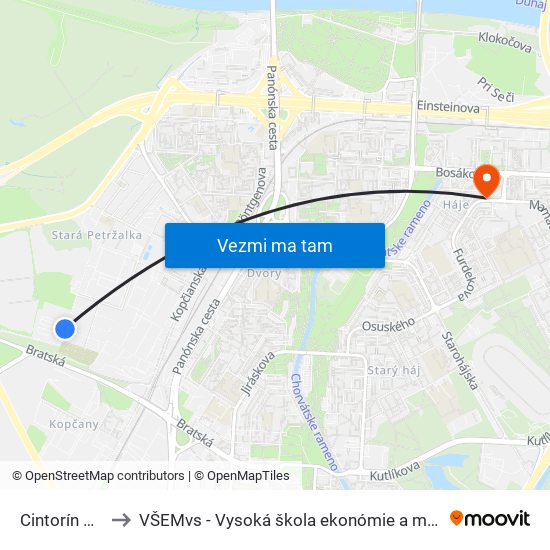 Cintorín Petržalka to VŠEMvs - Vysoká škola ekonómie a manažmentu verejnej správy map