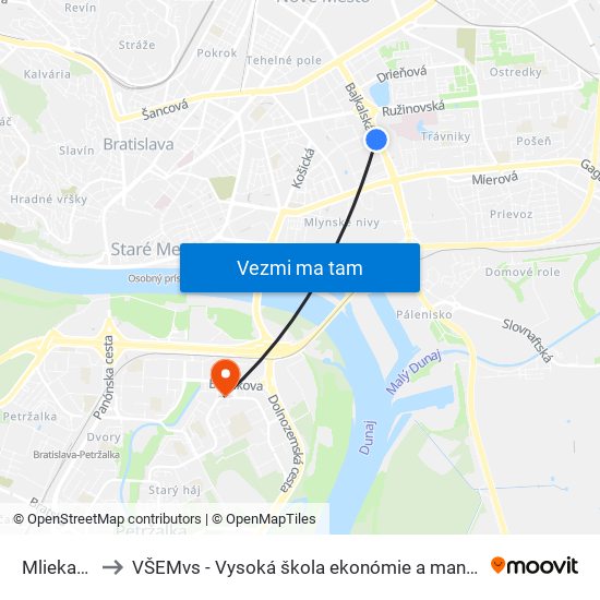 Mliekarenská to VŠEMvs - Vysoká škola ekonómie a manažmentu verejnej správy map