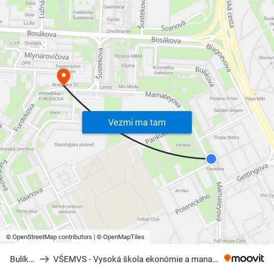 Bulíkova (X) to VŠEMVS - Vysoká škola ekonómie a manažmentu, verejnej správy v Bratislave map