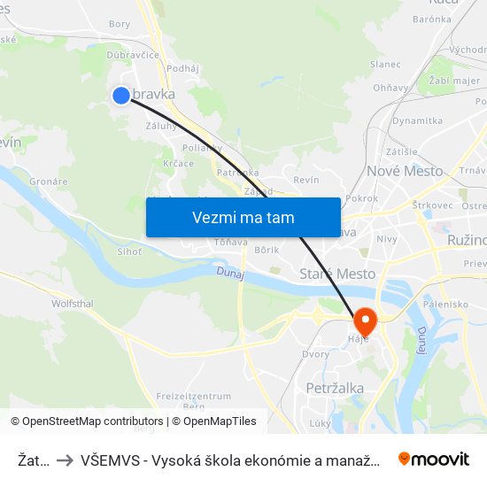 Žatevná to VŠEMVS - Vysoká škola ekonómie a manažmentu, verejnej správy v Bratislave map