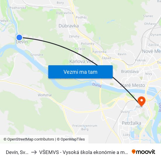 Devín, Svätopluk (X) to VŠEMVS - Vysoká škola ekonómie a manažmentu, verejnej správy v Bratislave map