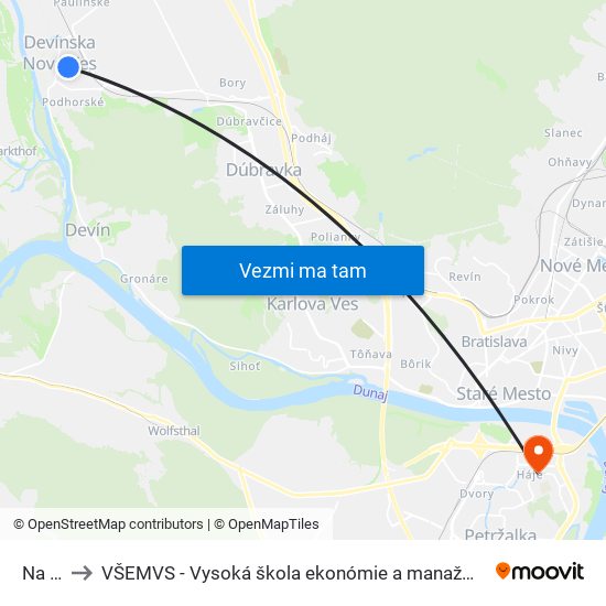Na Grbe to VŠEMVS - Vysoká škola ekonómie a manažmentu, verejnej správy v Bratislave map