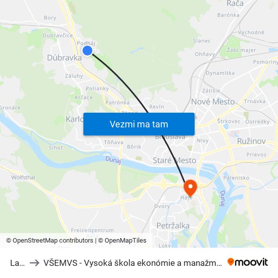 Lamač to VŠEMVS - Vysoká škola ekonómie a manažmentu, verejnej správy v Bratislave map