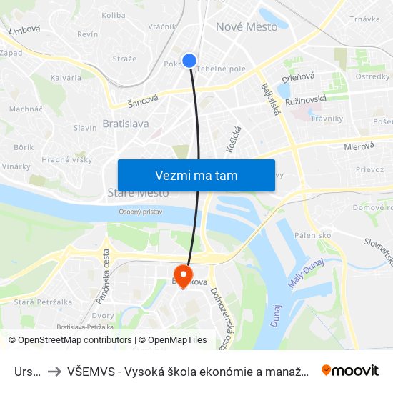 Ursínyho to VŠEMVS - Vysoká škola ekonómie a manažmentu, verejnej správy v Bratislave map