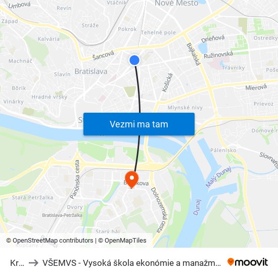 Krížna to VŠEMVS - Vysoká škola ekonómie a manažmentu, verejnej správy v Bratislave map