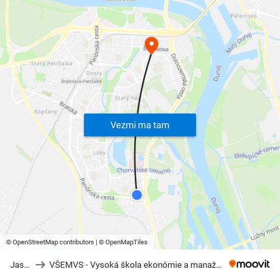 Jasovská to VŠEMVS - Vysoká škola ekonómie a manažmentu, verejnej správy v Bratislave map