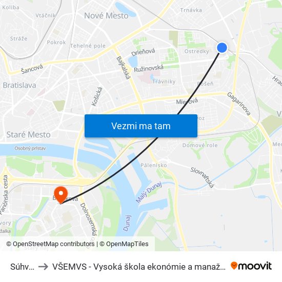 Súhvezdná to VŠEMVS - Vysoká škola ekonómie a manažmentu, verejnej správy v Bratislave map