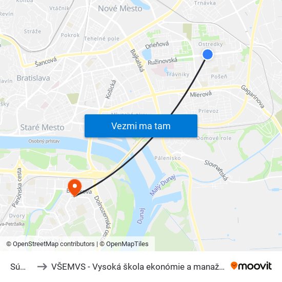 Súmračná to VŠEMVS - Vysoká škola ekonómie a manažmentu, verejnej správy v Bratislave map