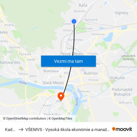 Kadnárova to VŠEMVS - Vysoká škola ekonómie a manažmentu, verejnej správy v Bratislave map