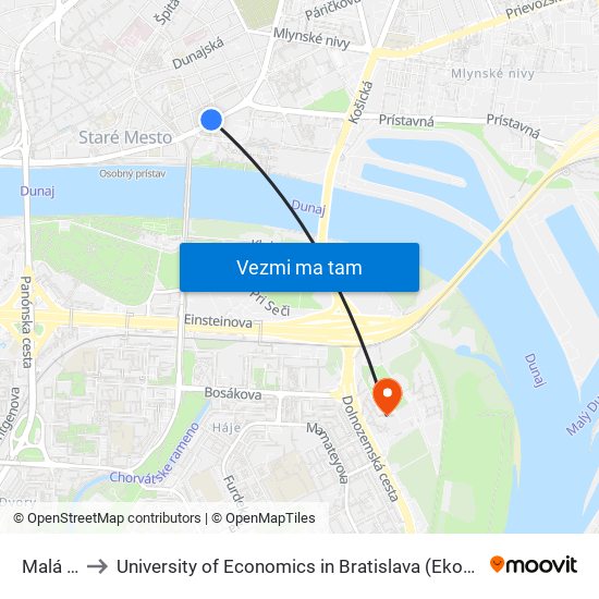 Malá Scéna to University of Economics in Bratislava (Ekonomická univerzita v Bratislave) map