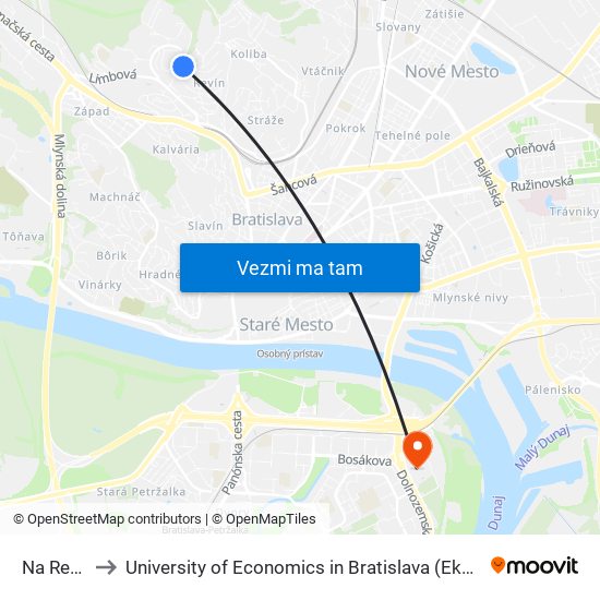Na Revíne (X) to University of Economics in Bratislava (Ekonomická univerzita v Bratislave) map
