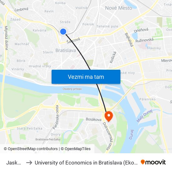 Jaskový Rad to University of Economics in Bratislava (Ekonomická univerzita v Bratislave) map