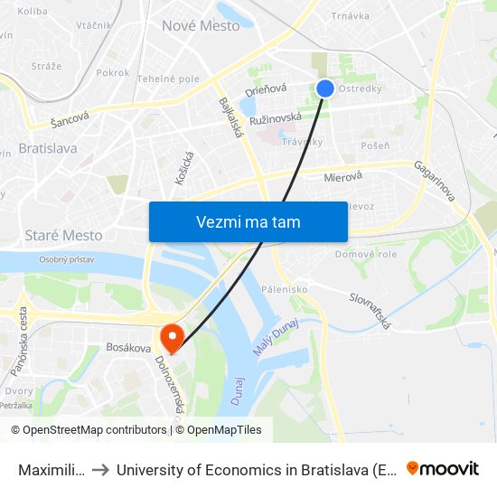 Maximiliána Hella to University of Economics in Bratislava (Ekonomická univerzita v Bratislave) map