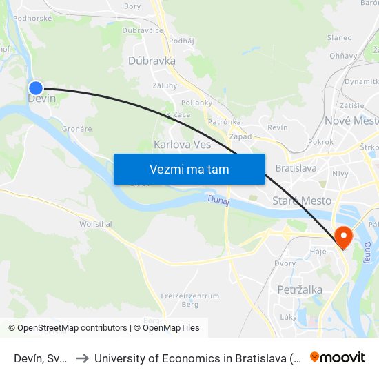 Devín, Svätopluk (X) to University of Economics in Bratislava (Ekonomická univerzita v Bratislave) map
