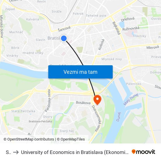Stu to University of Economics in Bratislava (Ekonomická univerzita v Bratislave) map