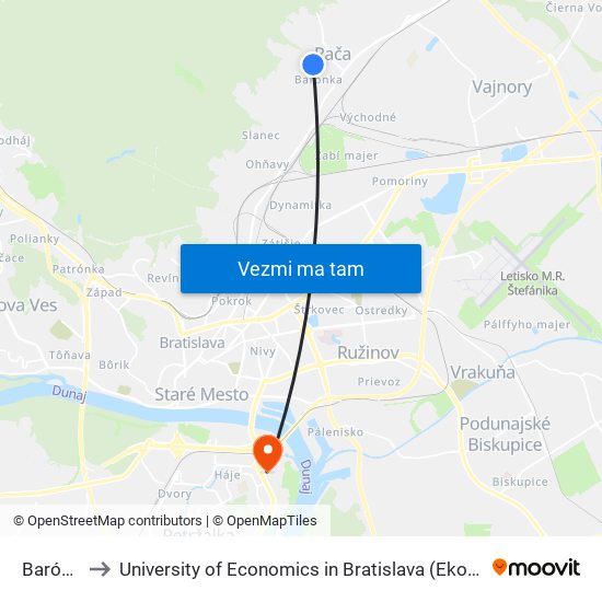 Barónka (X) to University of Economics in Bratislava (Ekonomická univerzita v Bratislave) map