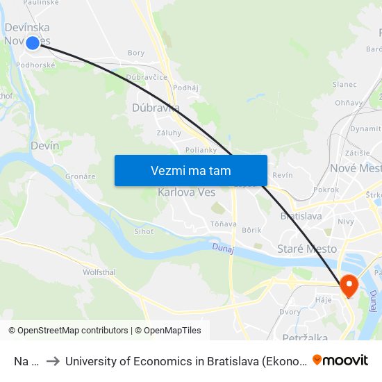 Na Grbe to University of Economics in Bratislava (Ekonomická univerzita v Bratislave) map