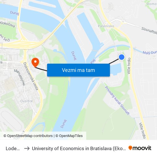 Lodenica (X) to University of Economics in Bratislava (Ekonomická univerzita v Bratislave) map
