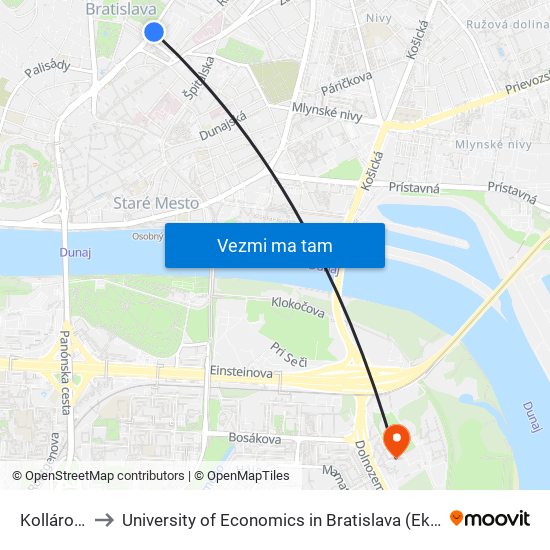 Kollárovo Nám. to University of Economics in Bratislava (Ekonomická univerzita v Bratislave) map