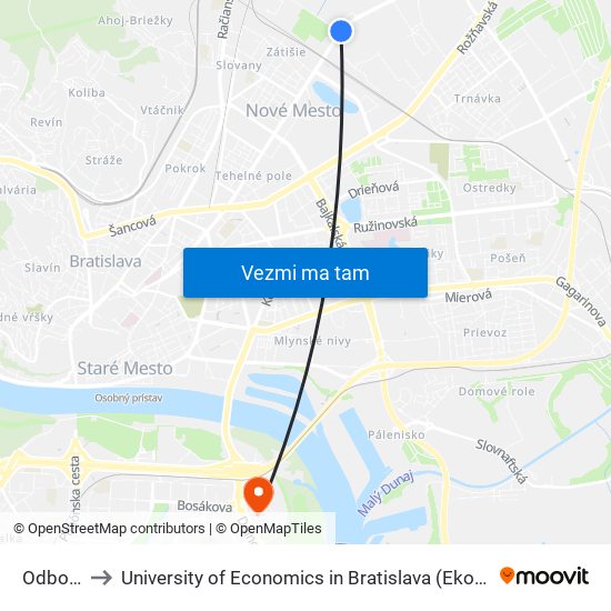 Odborárska to University of Economics in Bratislava (Ekonomická univerzita v Bratislave) map