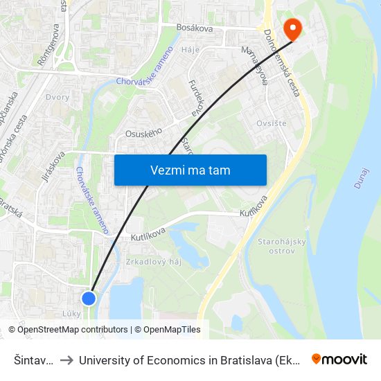 Šintavská (X) to University of Economics in Bratislava (Ekonomická univerzita v Bratislave) map