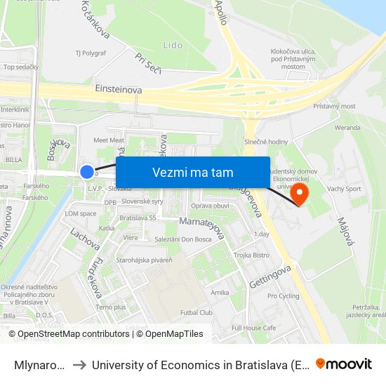 Mlynarovičova (X) to University of Economics in Bratislava (Ekonomická univerzita v Bratislave) map