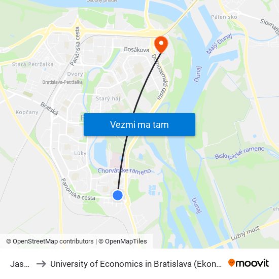 Jasovská to University of Economics in Bratislava (Ekonomická univerzita v Bratislave) map