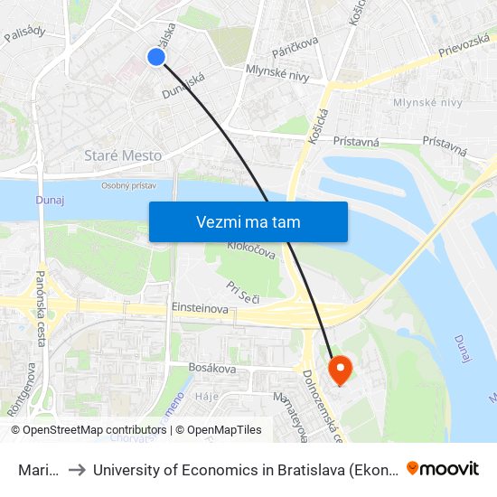 Mariánska to University of Economics in Bratislava (Ekonomická univerzita v Bratislave) map