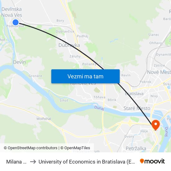 Milana Marečka to University of Economics in Bratislava (Ekonomická univerzita v Bratislave) map