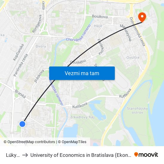 Lúky II (X) to University of Economics in Bratislava (Ekonomická univerzita v Bratislave) map