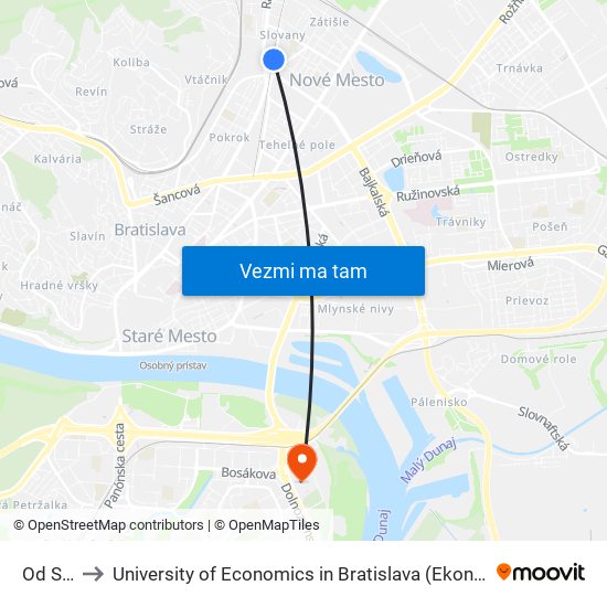 Od Slimák to University of Economics in Bratislava (Ekonomická univerzita v Bratislave) map