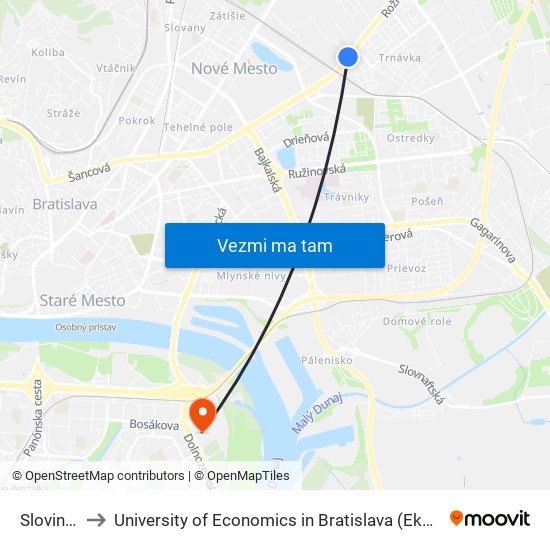 Slovinská (X) to University of Economics in Bratislava (Ekonomická univerzita v Bratislave) map