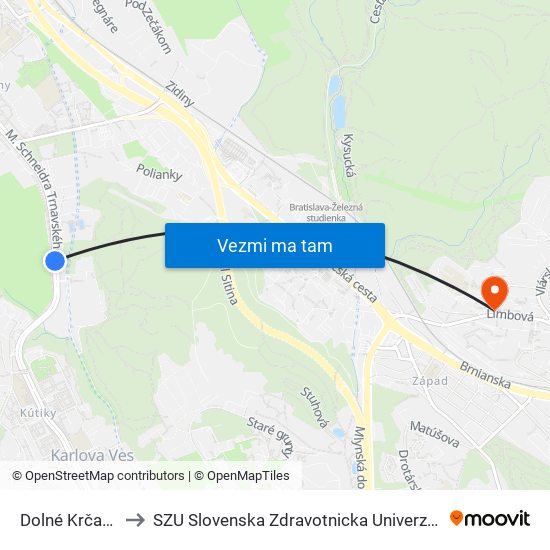 Dolné Krčace to SZU Slovenska Zdravotnicka Univerzita map