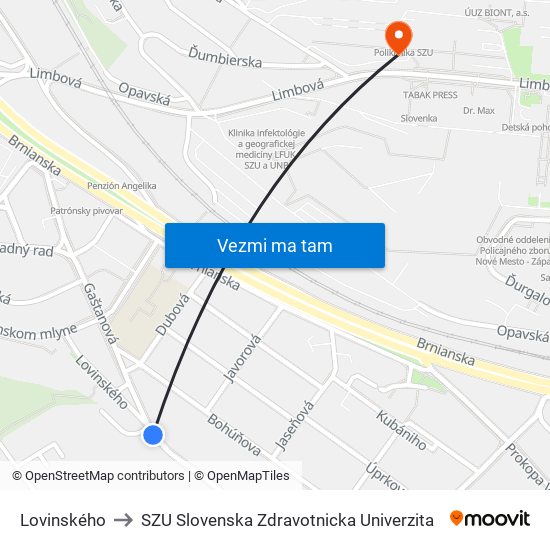 Lovinského to SZU Slovenska Zdravotnicka Univerzita map