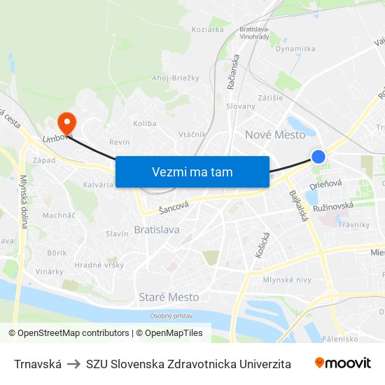 Trnavská to SZU Slovenska Zdravotnicka Univerzita map