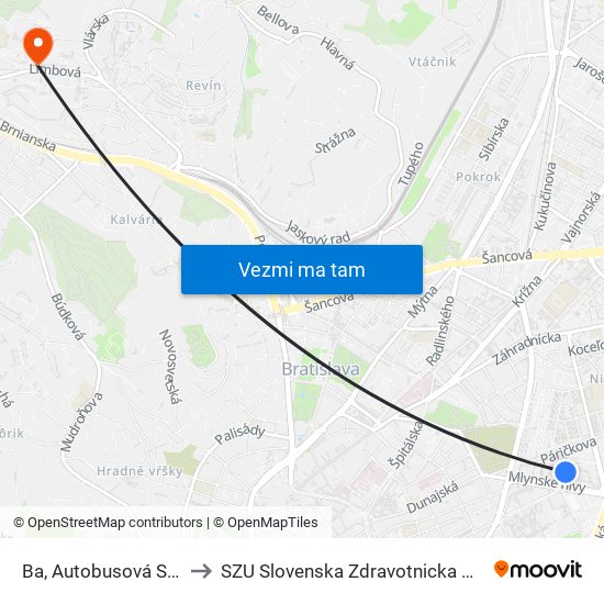 Ba, Autobusová Stanica to SZU Slovenska Zdravotnicka Univerzita map
