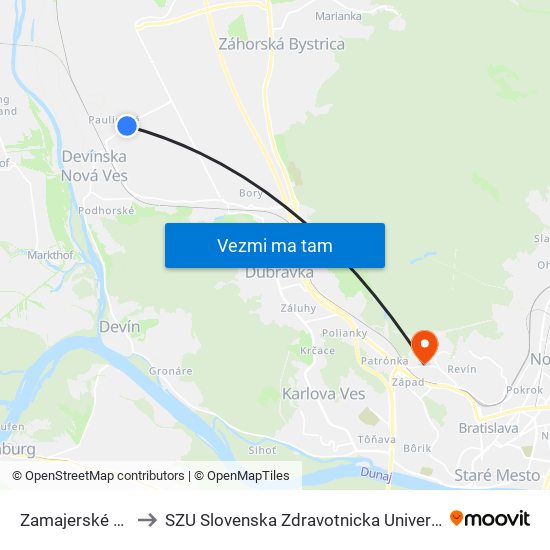 Zamajerské (X) to SZU Slovenska Zdravotnicka Univerzita map