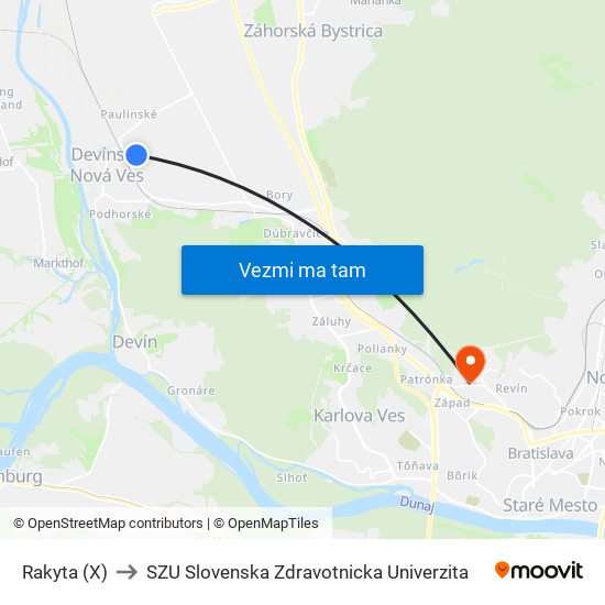Rakyta (X) to SZU Slovenska Zdravotnicka Univerzita map