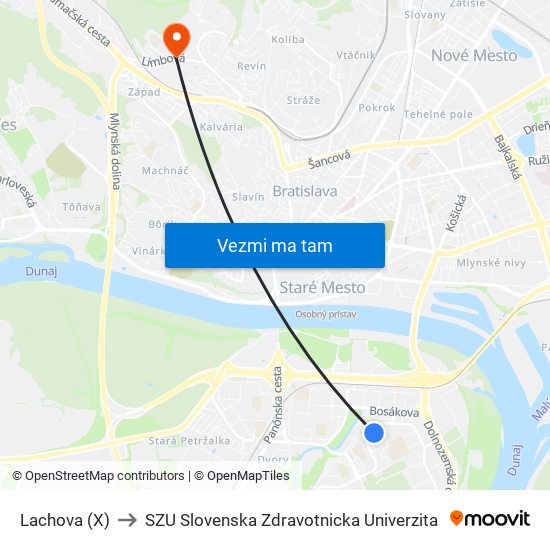 Lachova (X) to SZU Slovenska Zdravotnicka Univerzita map