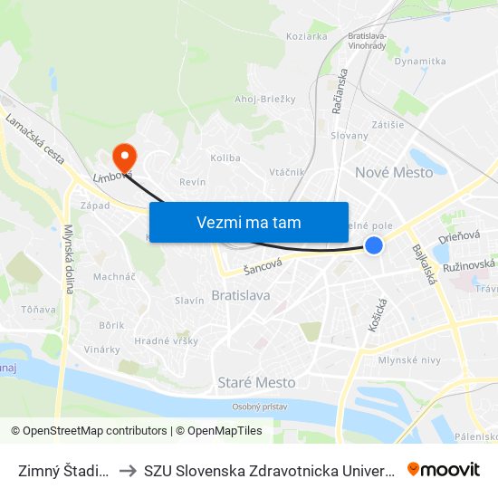 Zimný Štadión to SZU Slovenska Zdravotnicka Univerzita map