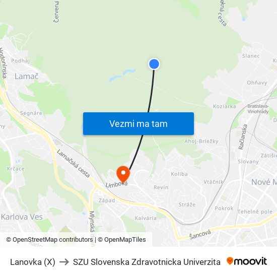Lanovka (X) to SZU Slovenska Zdravotnicka Univerzita map