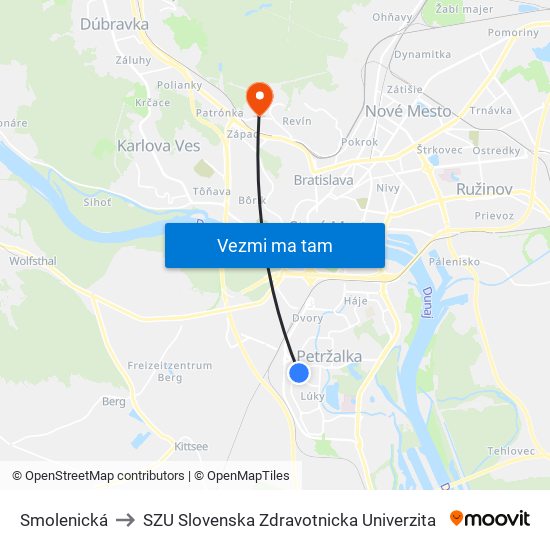 Smolenická to SZU Slovenska Zdravotnicka Univerzita map