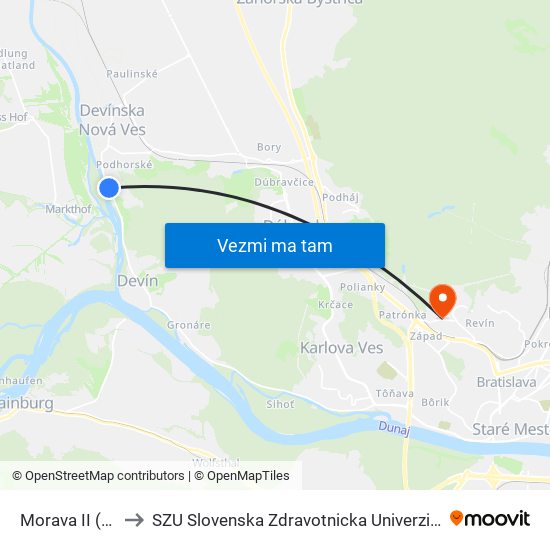 Morava II (X) to SZU Slovenska Zdravotnicka Univerzita map