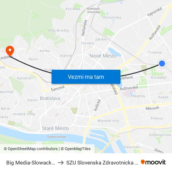Big Media-Slowackého (X) to SZU Slovenska Zdravotnicka Univerzita map