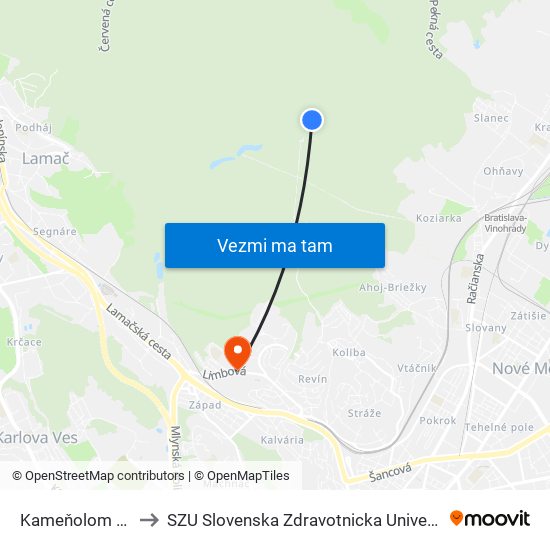 Kameňolom (X) to SZU Slovenska Zdravotnicka Univerzita map
