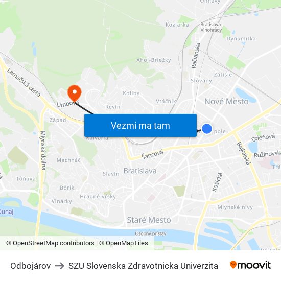 Odbojárov to SZU Slovenska Zdravotnicka Univerzita map