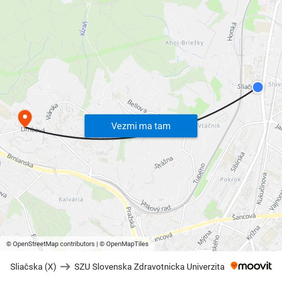 Sliačska (X) to SZU Slovenska Zdravotnicka Univerzita map