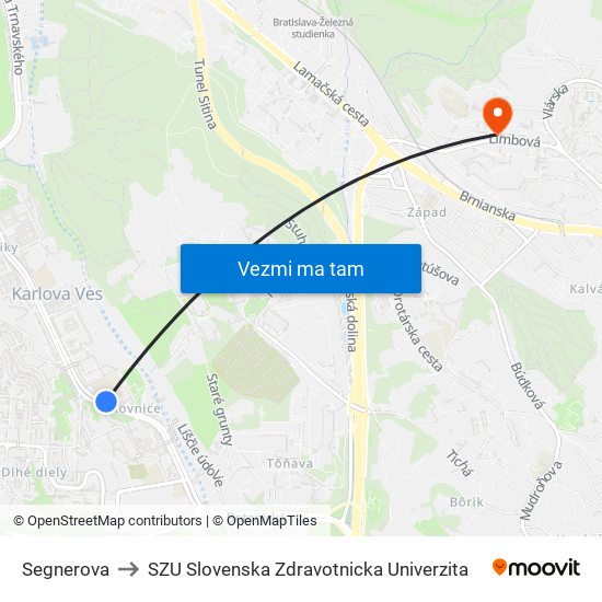Segnerova to SZU Slovenska Zdravotnicka Univerzita map