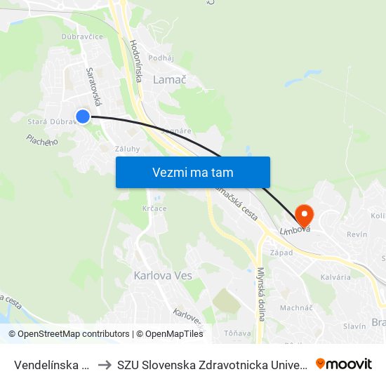Vendelínska (X) to SZU Slovenska Zdravotnicka Univerzita map