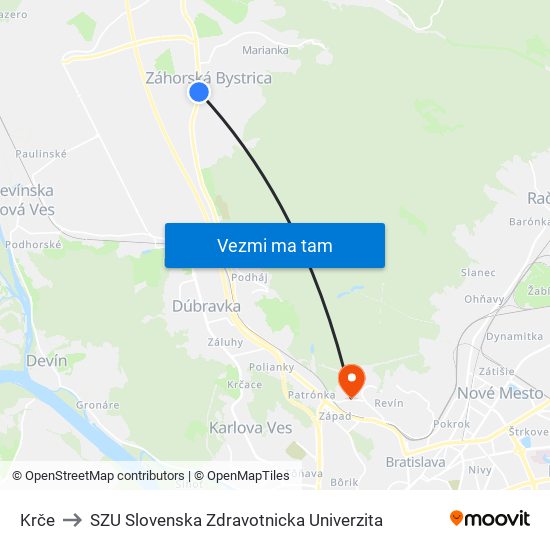 Krče to SZU Slovenska Zdravotnicka Univerzita map